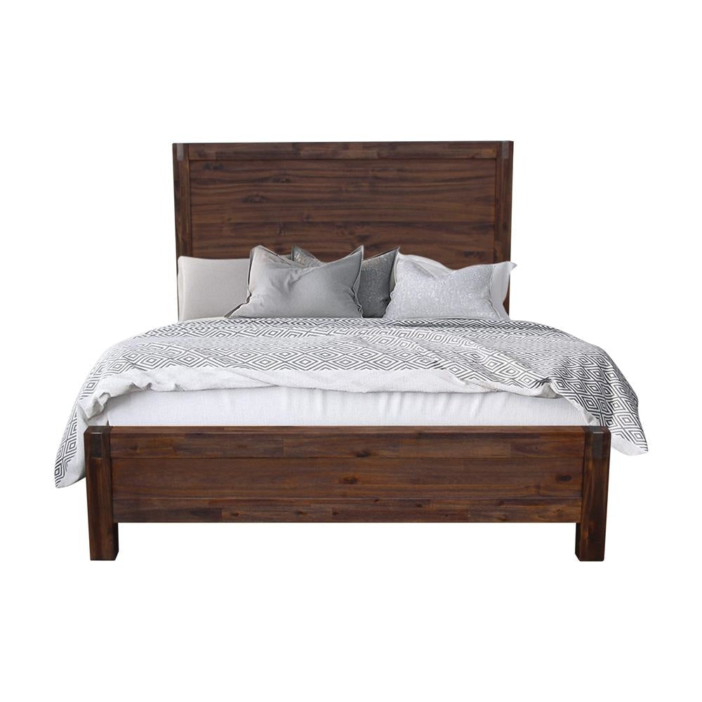 4 Pieces Bedroom Suite in Solid Wood Veneered Acacia Construction Timber Slat Double Size Chocolate Colour Bed Bedside Table & Tallboy Fast