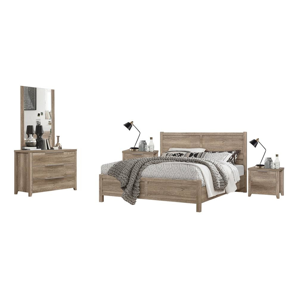 4 Pieces Bedroom Suite Natural Wood Like MDF Structure Double Size Oak Colour Bed Bedside Table & Dresser Fast shipping On sale