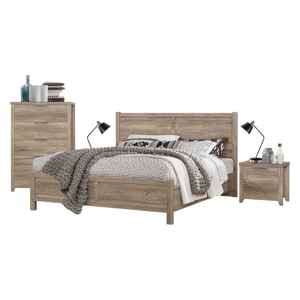 4 Pieces Bedroom Suite Natural Wood Like MDF Structure Double Size Oak Colour Bed Bedside Table & Tallboy Fast shipping On sale