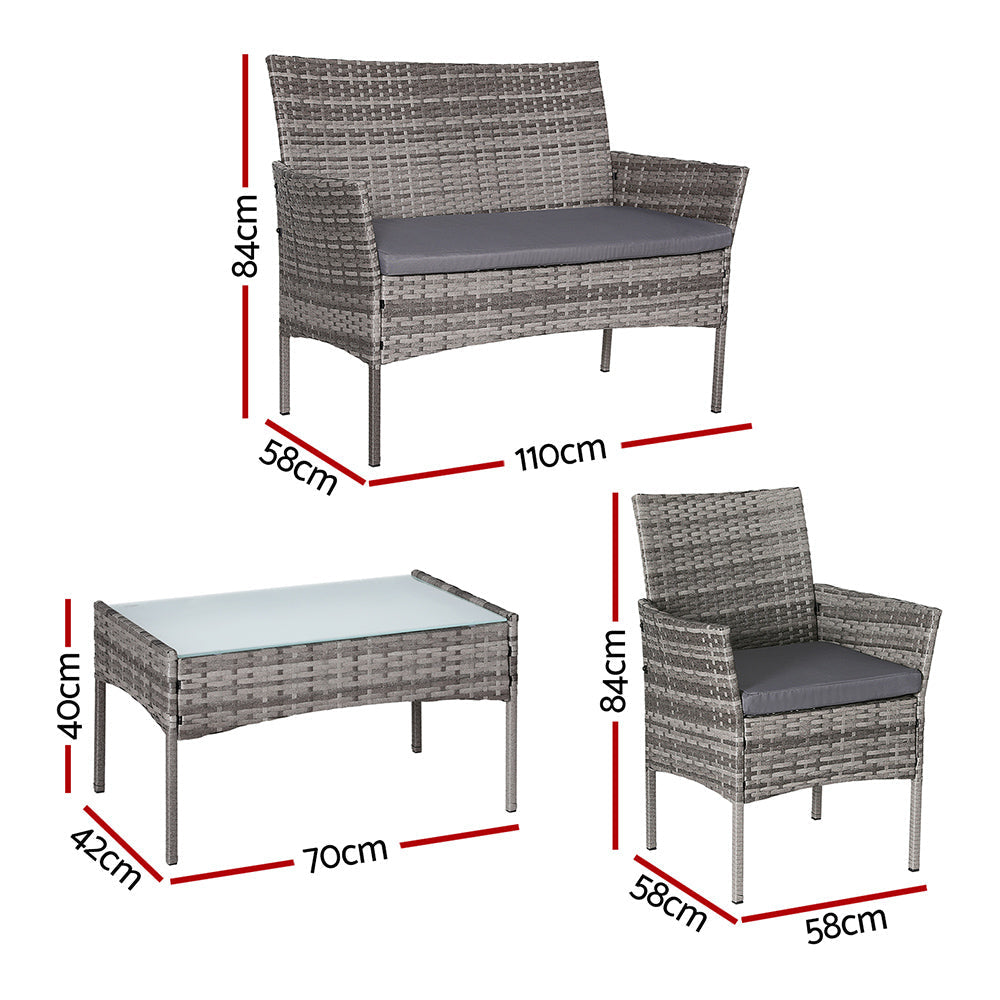 4 Seater Outdoor Sofa Set Wicker Setting Table Chair Furniture Grey Sets Fast shipping On sale