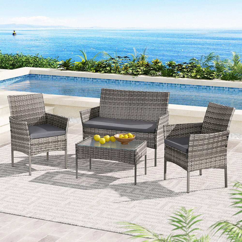 4 Seater Outdoor Sofa Set Wicker Setting Table Chair Furniture Grey Sets Fast shipping On sale