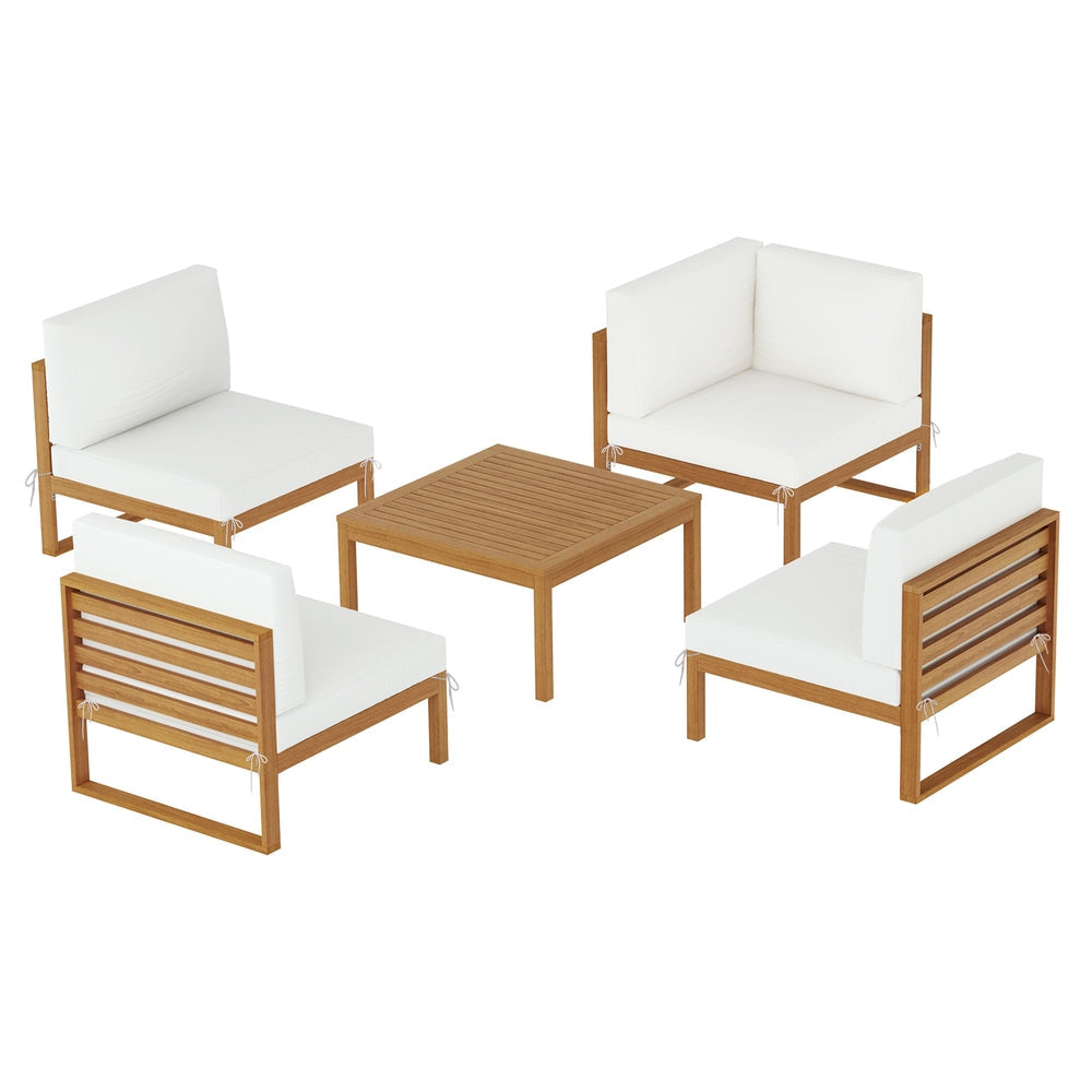 4-Seater Outdoor Sofa Set Wooden Lounge Setting 5PCS Sets Fast shipping On sale