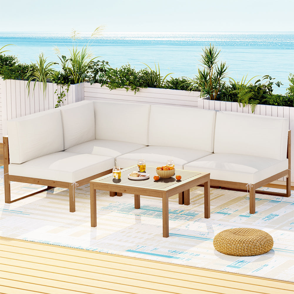 4-Seater Outdoor Sofa Set Wooden Lounge Setting 5PCS Sets Fast shipping On sale