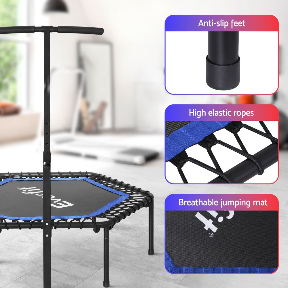 48inch Hexagon Trampoline Kids Exercise Fitness Adjustable Handrail Blue Sports & Fast shipping On sale