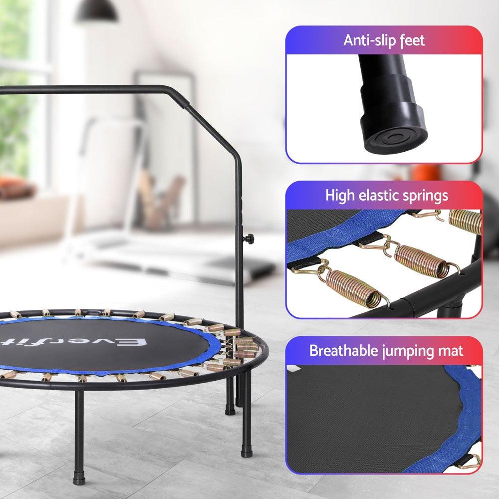 48inch Round Trampoline Kids Exercise Fitness Adjustable Handrail Blue Sports & Fast shipping On sale