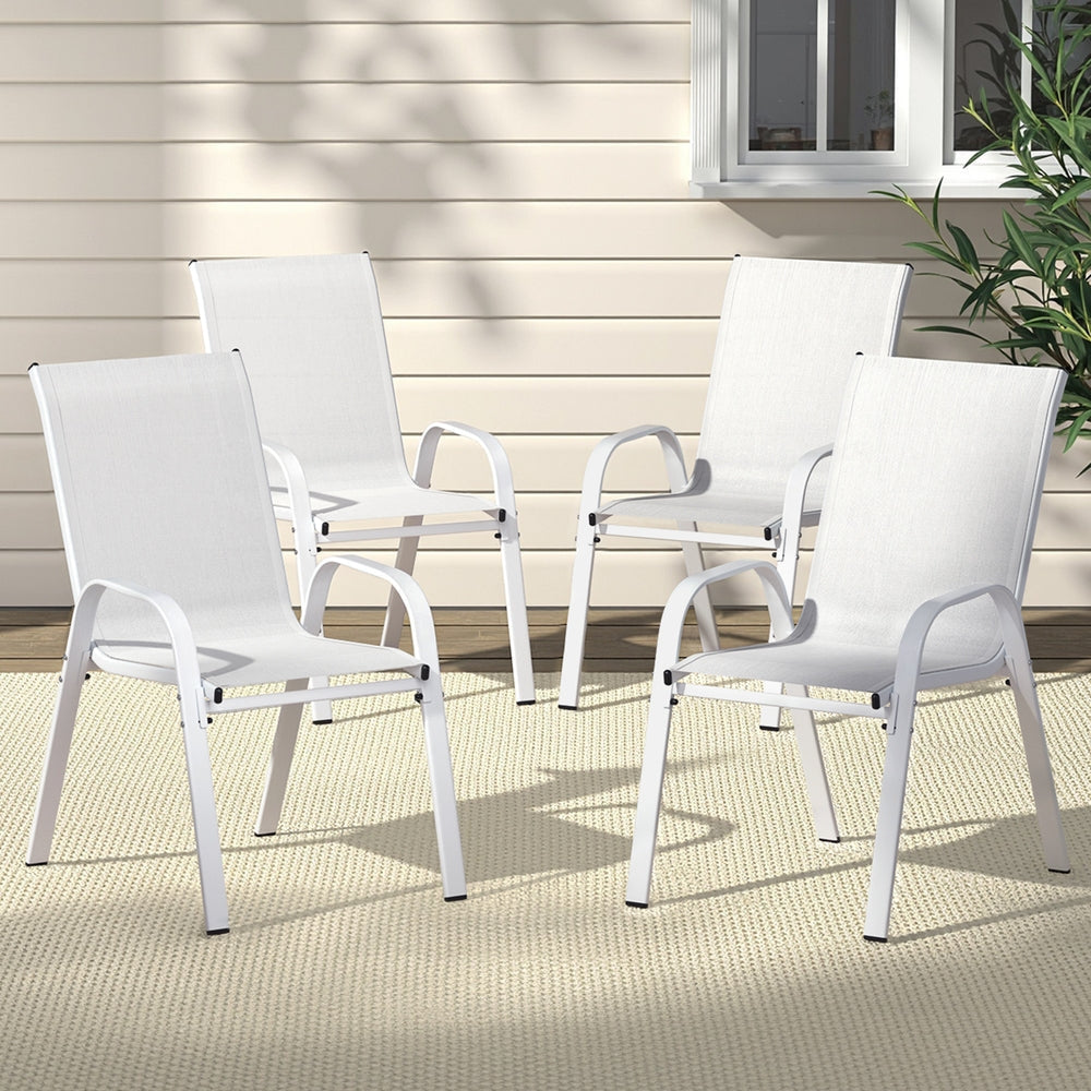 4PC Outdoor Dining Chairs Stackable Lounge Chair Patio Furniture White Sets Fast shipping On sale