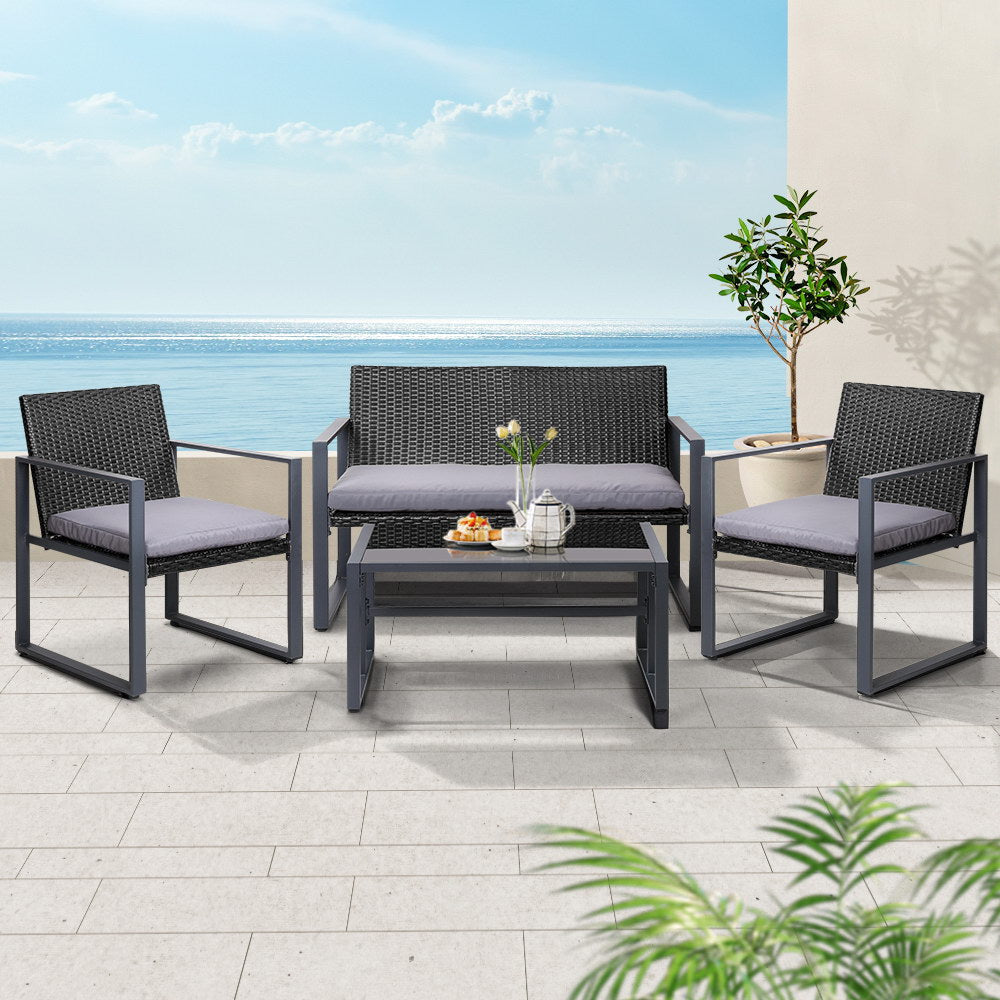 4PC Outdoor Furniture Patio Table Chair Black Sets Fast shipping On sale