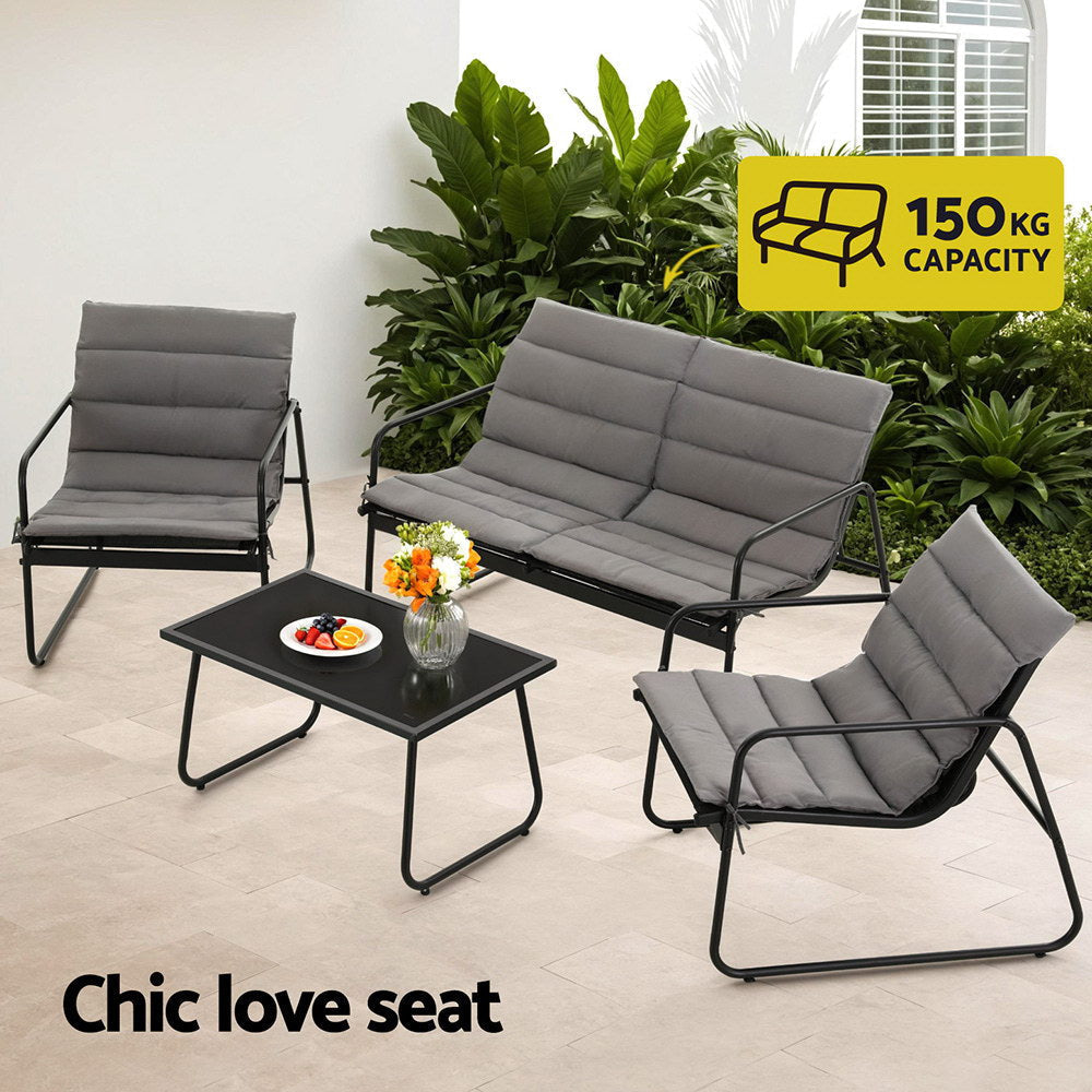 4PCS Outdoor Sofa Set Table and Chairs Cushion textilene Patio Furniture Sets Fast shipping On sale
