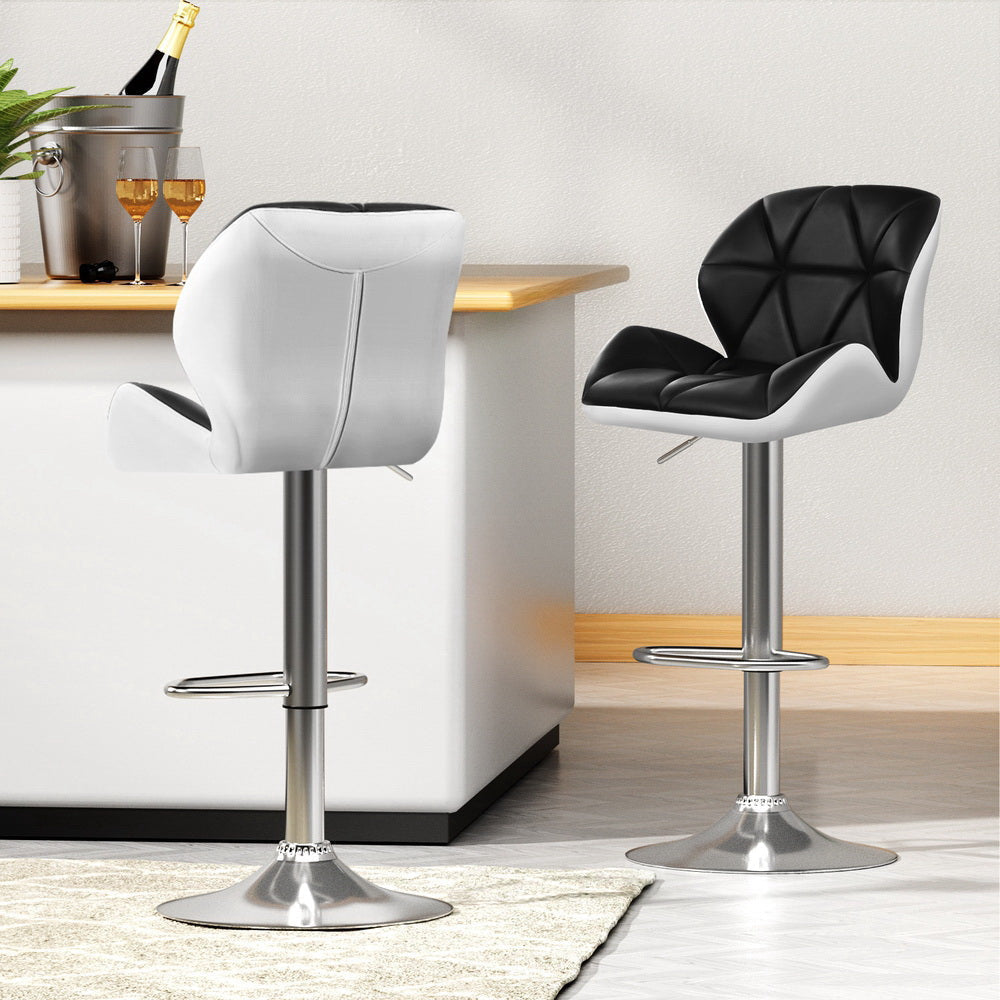 4x Bar Stools Gas Lift Padded Leather Black & White Stool Fast shipping On sale