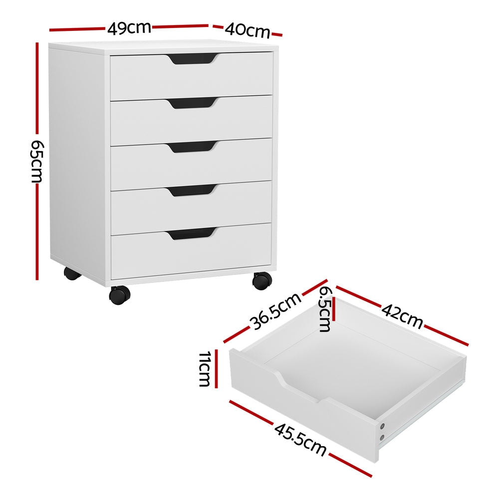 5-Drawer Filing Cabinet Mobile Rolling Storage Chest of Drawers Stand White Fast shipping On sale