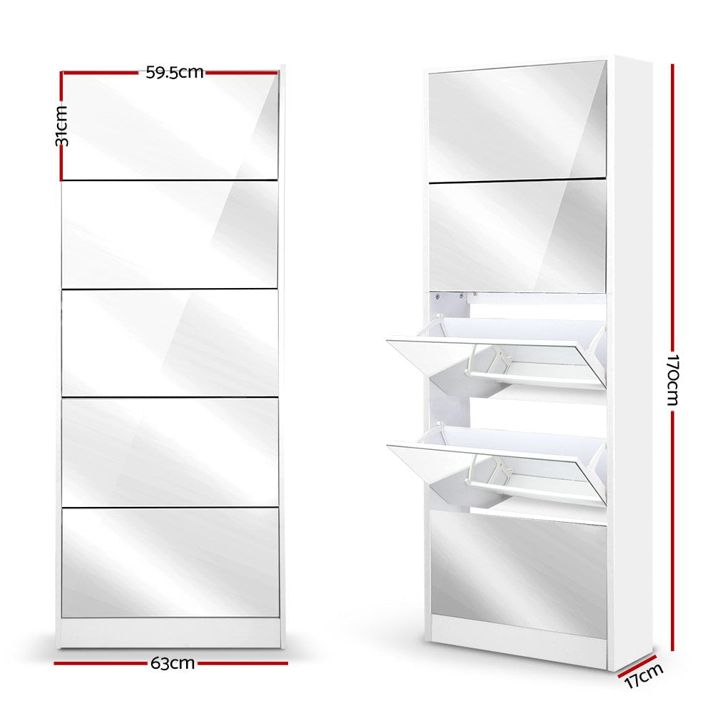 5 Drawer Mirrored Wooden Shoe Cabinet - White Fast shipping On sale