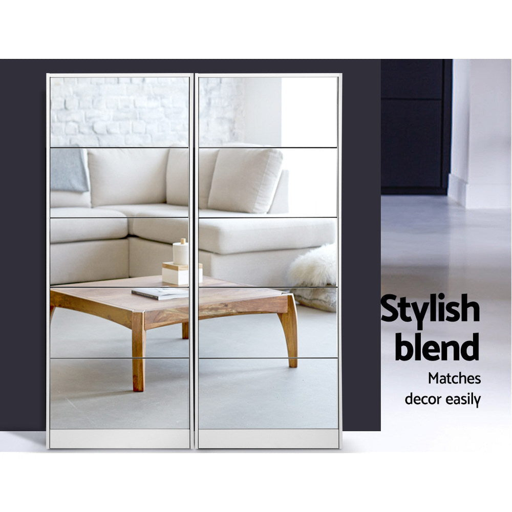 5 Drawer Mirrored Wooden Shoe Cabinet - White Fast shipping On sale