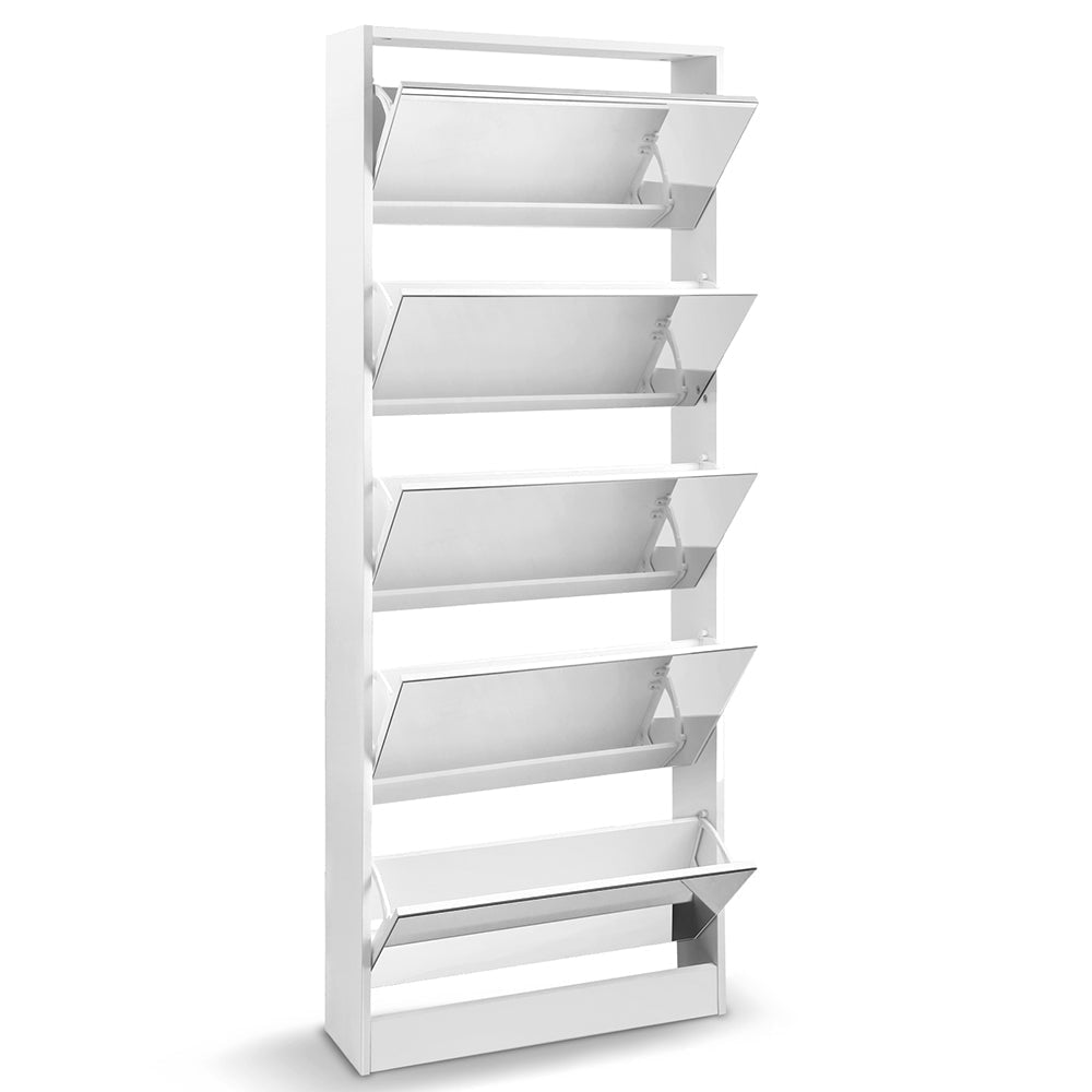 5 Drawer Mirrored Wooden Shoe Cabinet - White Fast shipping On sale