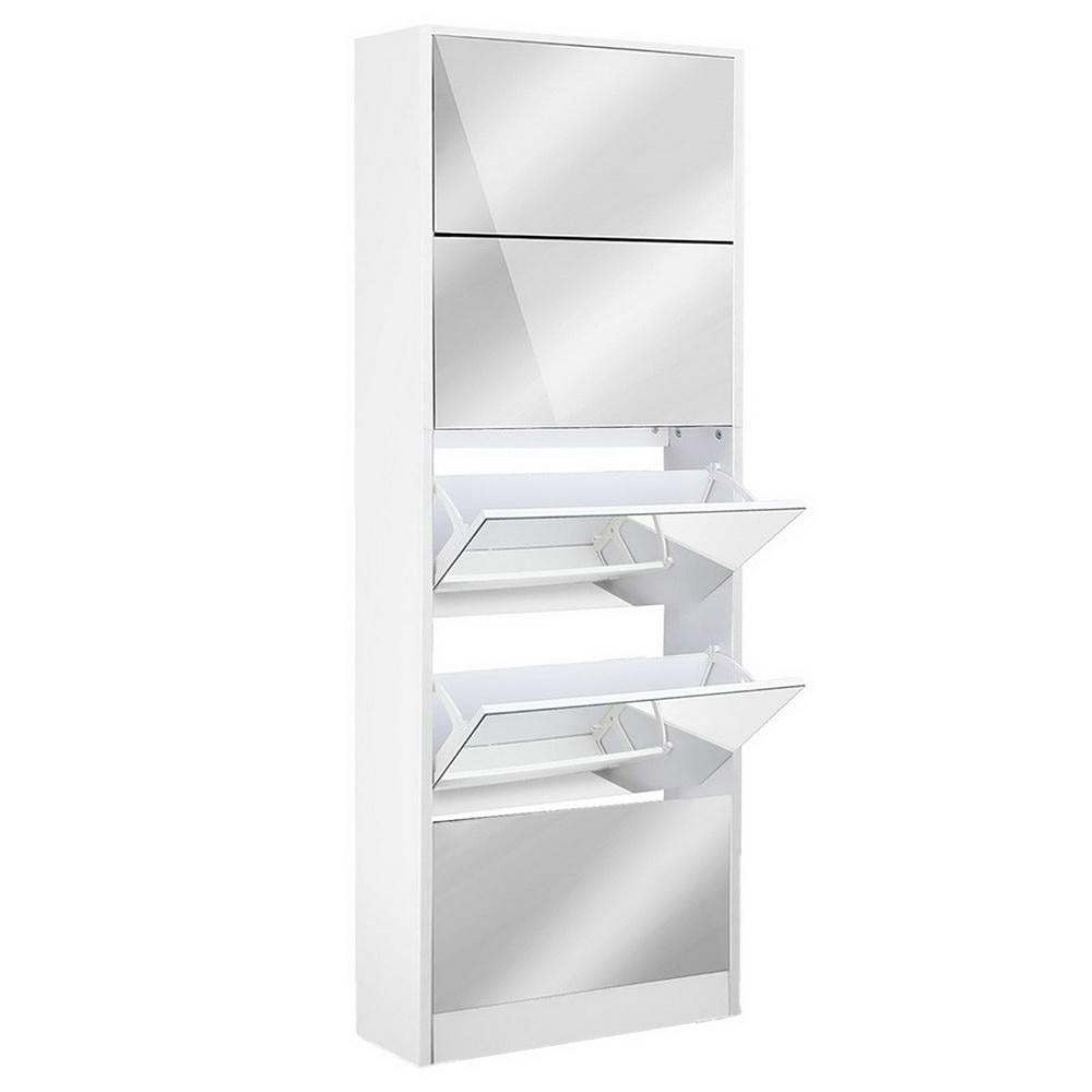 5 Drawer Mirrored Wooden Shoe Cabinet - White Fast shipping On sale