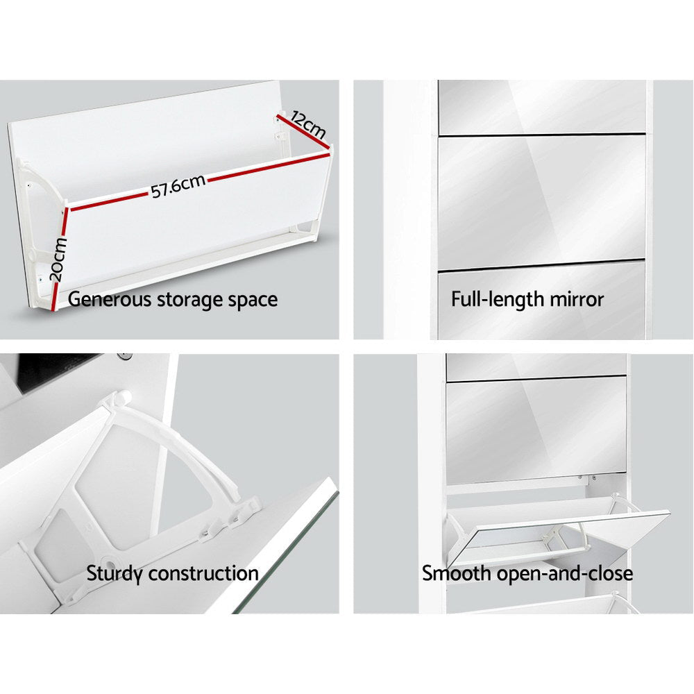 5 Drawer Mirrored Wooden Shoe Cabinet - White Fast shipping On sale