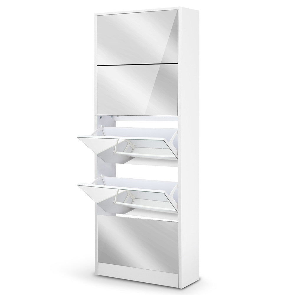 5 Drawer Mirrored Wooden Shoe Cabinet - White Fast shipping On sale