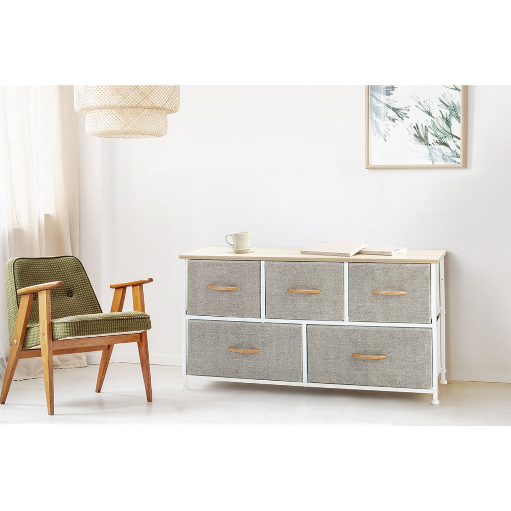 5 Drawer Storage Chest Beige Of Drawers Fast shipping On sale