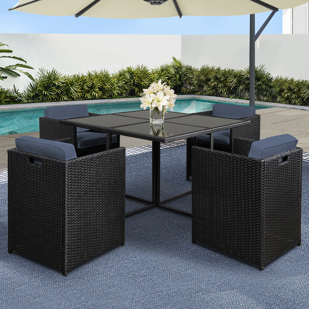 5 Piece Wicker Outdoor Dining Set - Black Sets Fast shipping On sale