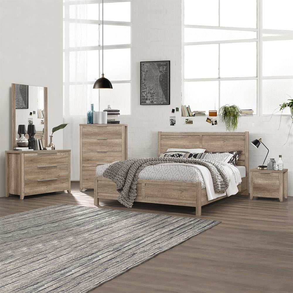 5 Pieces Bedroom Suite Natural Wood Like MDF Structure Double Size Oak Colour Bed Bedside Table Tallboy & Dresser Fast shipping On sale