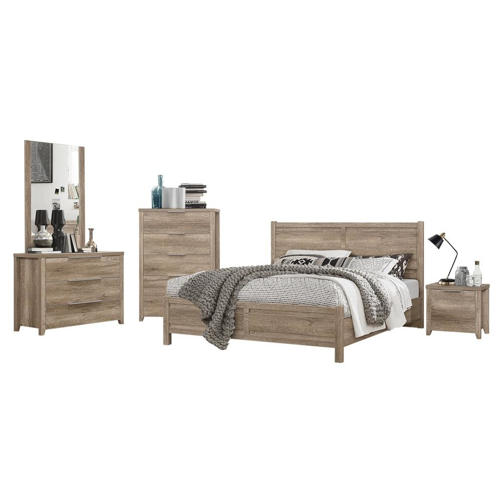 5 Pieces Bedroom Suite Natural Wood Like MDF Structure Double Size Oak Colour Bed Bedside Table Tallboy & Dresser Fast shipping On sale