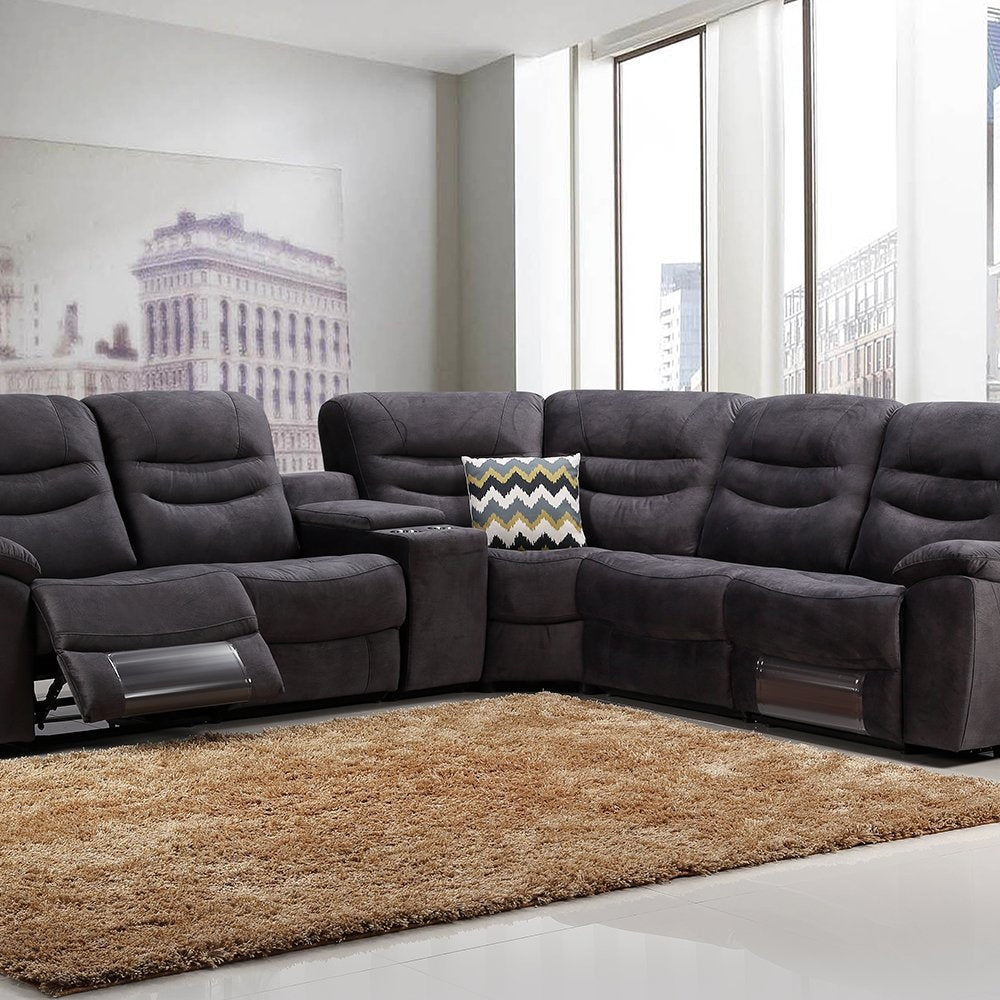 5 Seater Corner Couch Velvet Grey Fabric Recliner Sofa Lounge Set with Quilted Back Cushions Chair Fast shipping On sale