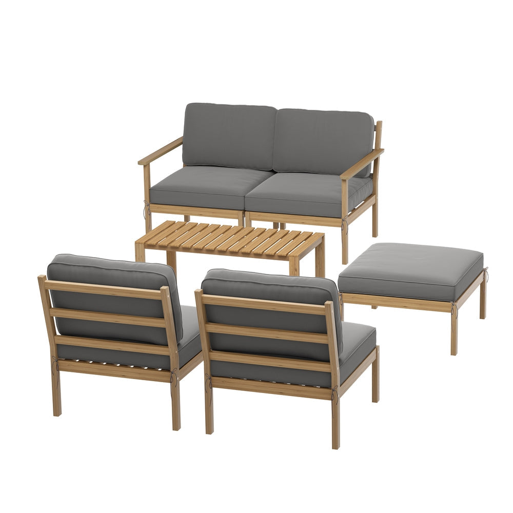 5-Seater Outdoor Sofa Set Wooden Lounge Setting 6PCS Sets Fast shipping On sale