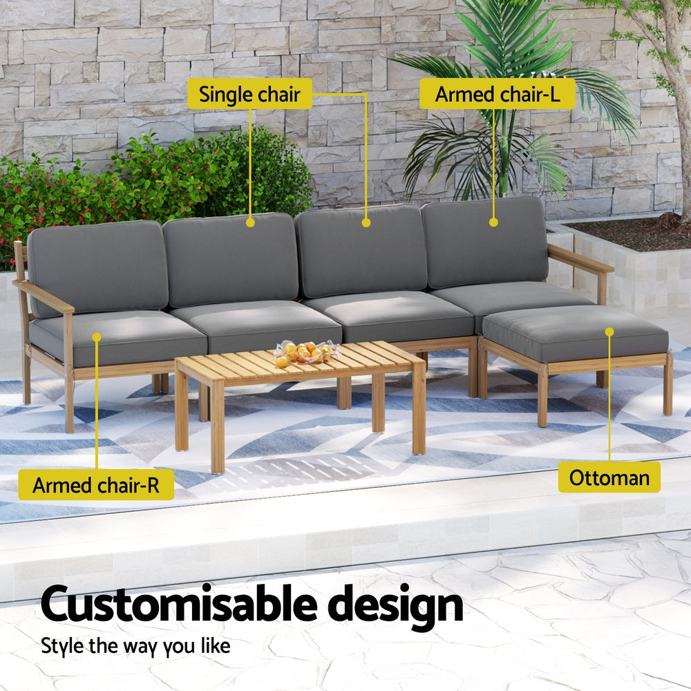 5-Seater Outdoor Sofa Set Wooden Lounge Setting 6PCS Sets Fast shipping On sale