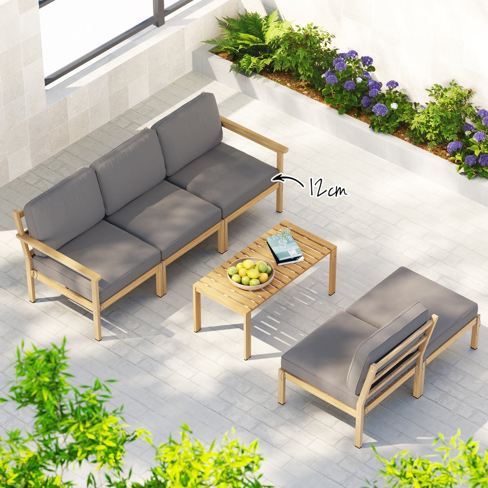 5-Seater Outdoor Sofa Set Wooden Lounge Setting 6PCS Sets Fast shipping On sale