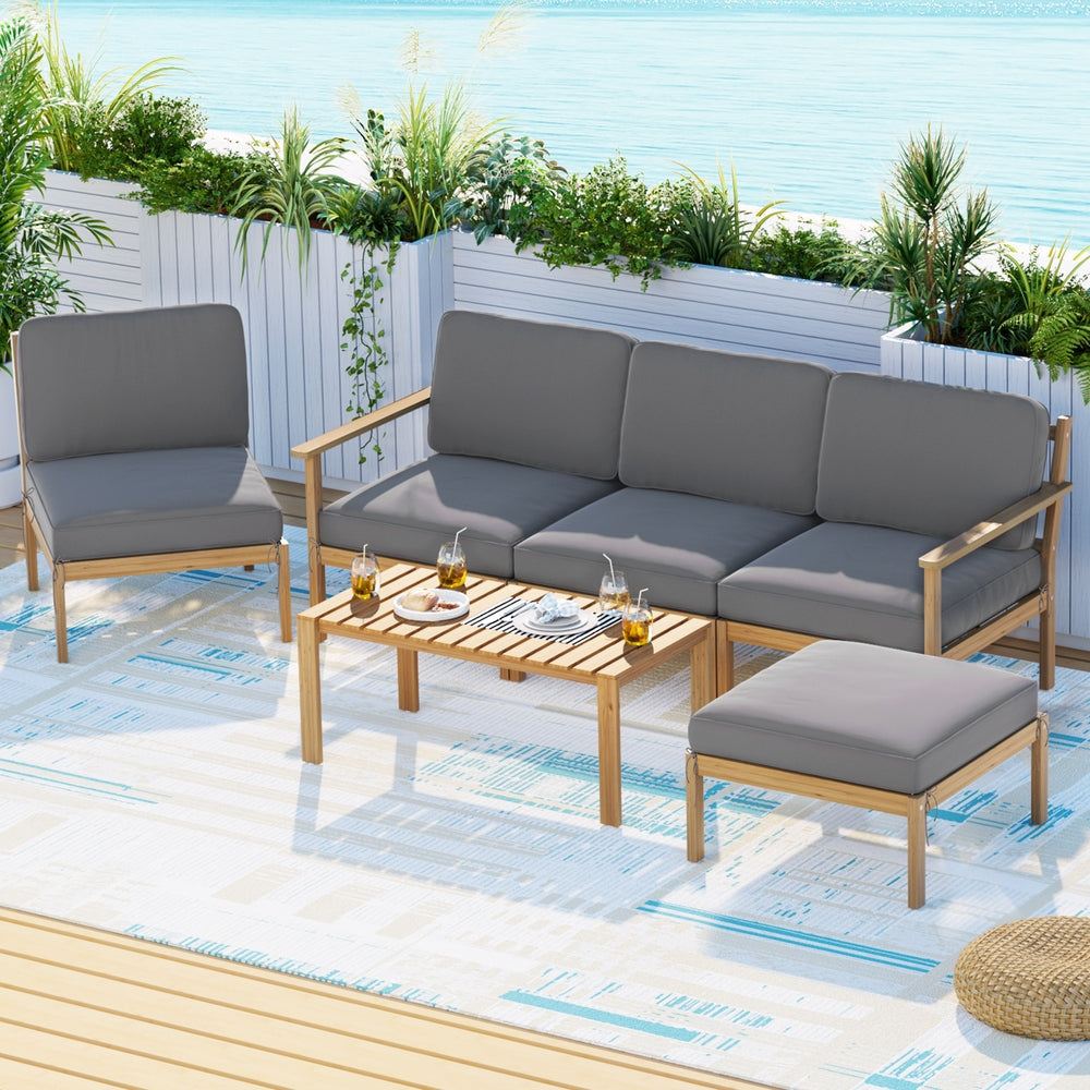 5-Seater Outdoor Sofa Set Wooden Lounge Setting 6PCS Sets Fast shipping On sale