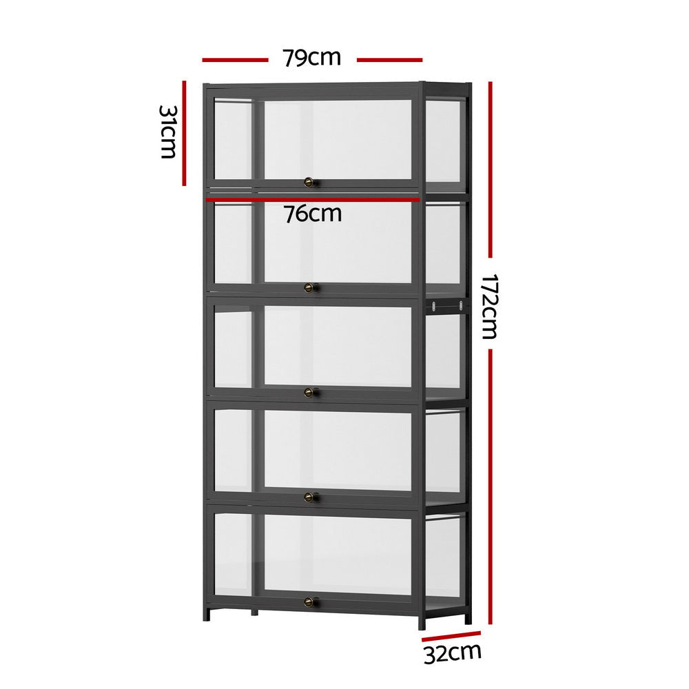 5-Tier Display Cabinet Storage Bookshelf Clear Shelf Black Bookcase Fast shipping On sale
