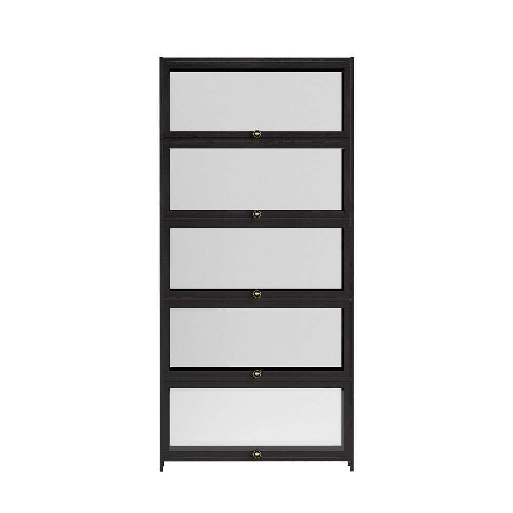 5-Tier Display Cabinet Storage Bookshelf Clear Shelf Black Bookcase Fast shipping On sale