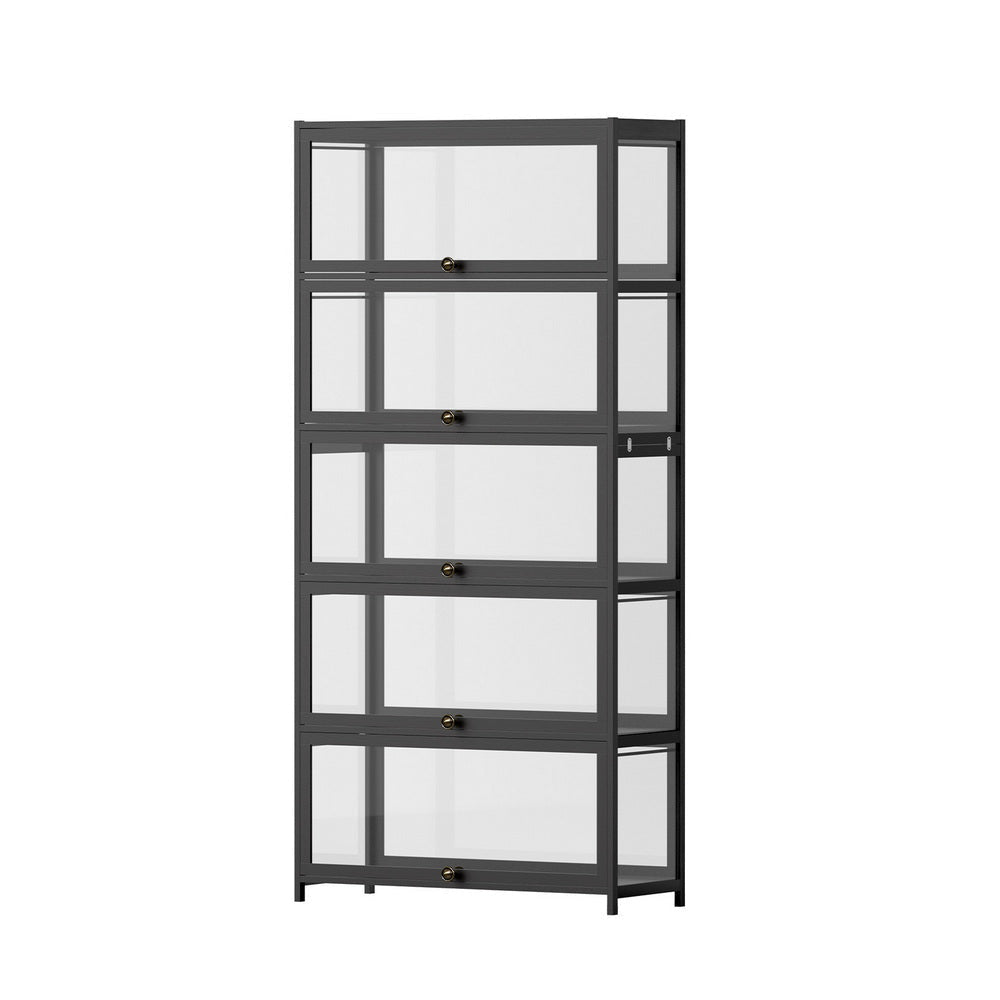 5-Tier Display Cabinet Storage Bookshelf Clear Shelf Black Bookcase Fast shipping On sale