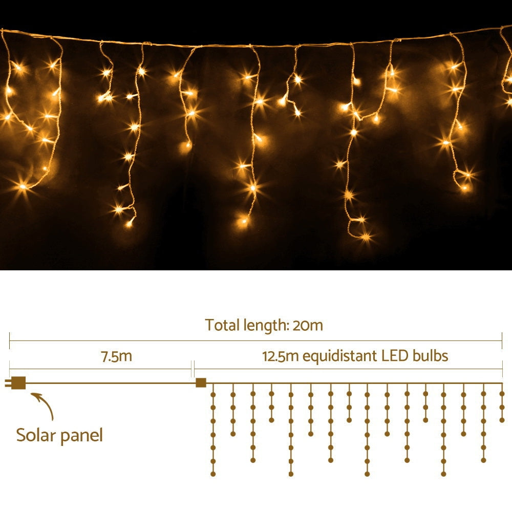 500 LED Solar Powered Christmas Icicle Lights 20M Outdoor Fairy String Party Warm White Fast shipping On sale