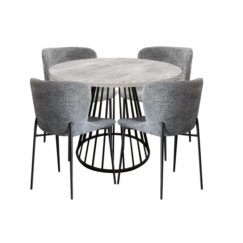 5Pc Dining Set Matilda Round Table 110cm Faux Cement W/ 4Pc Sonata Fabric Chair Grey Fast shipping On sale