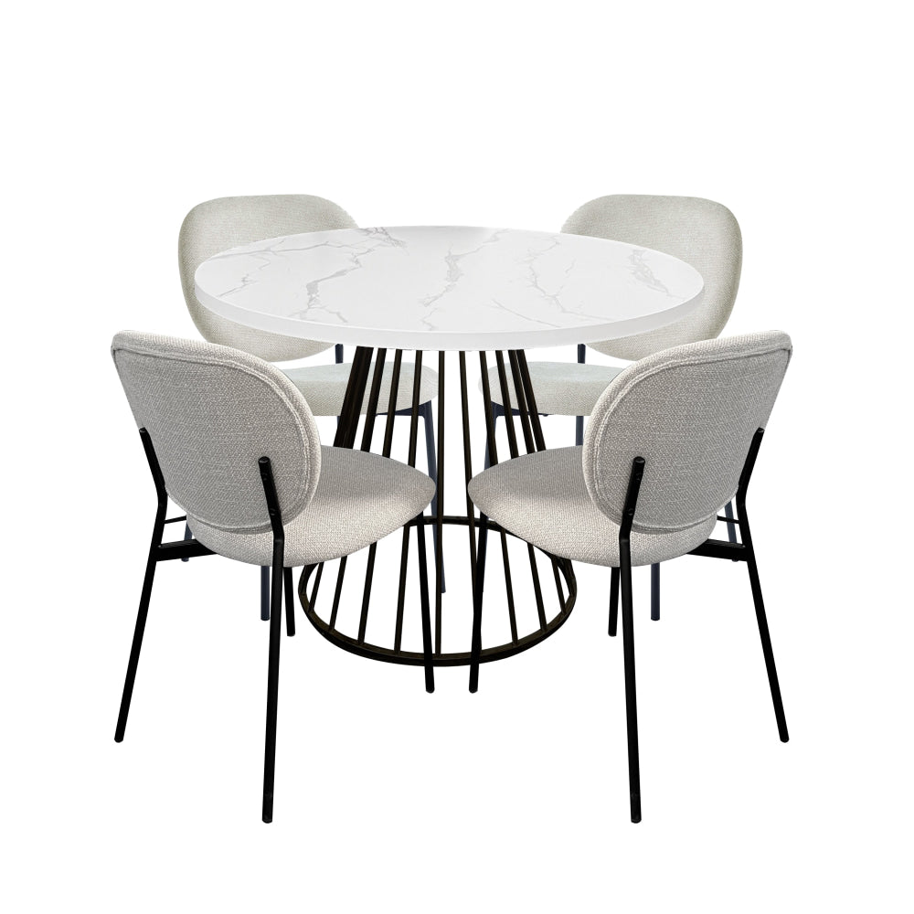 5Pc Dining Set Matilda Round Table 110cm Faux Marble W/ 4Pc Archie Fabric Chair Coconut Fast shipping On sale