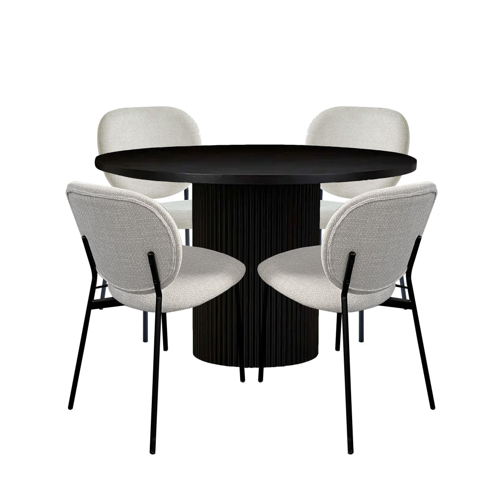 5Pc Dining Set Sona Round Table 120cm Black W/ 4Pc Archie Fabric Chair Coconut Fast shipping On sale