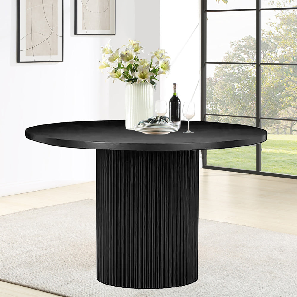 5Pc Dining Set Sona Round Table 120cm Black W/ 4Pc Fabric Chair Grey Fast shipping On sale