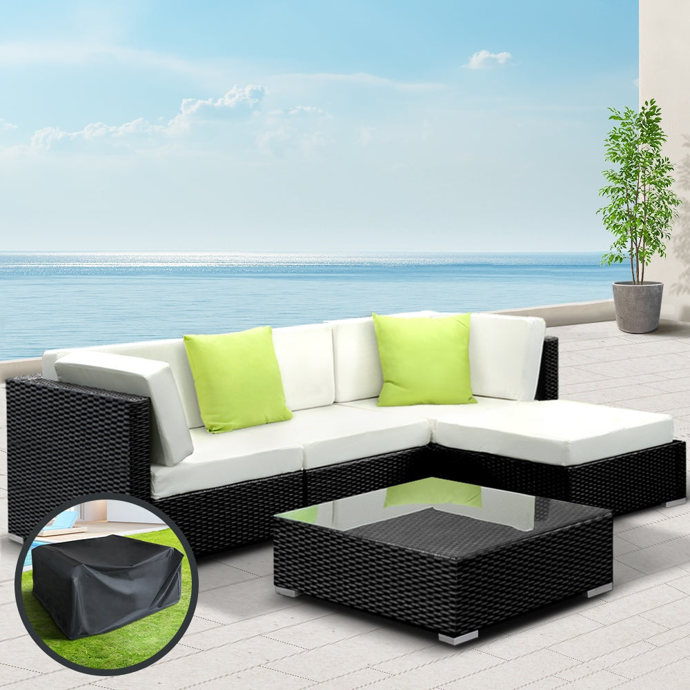 5PC Sofa Set with Storage Cover Outdoor Furniture Wicker Sets Fast shipping On sale