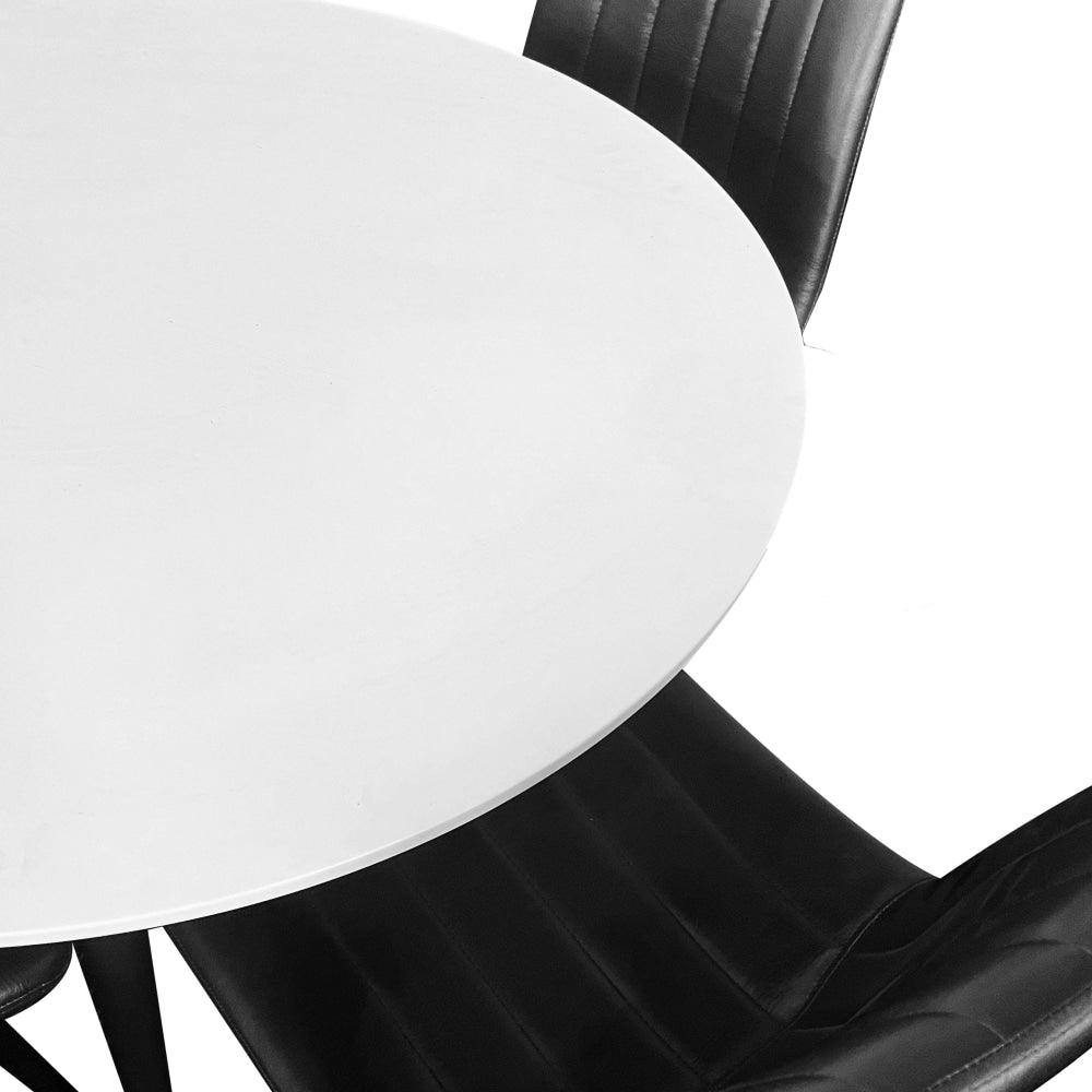 5Pcs Dining Set Lumy Round Table 100cm White W/ 4x Molly Faux Leather Chair Black Fast shipping On sale