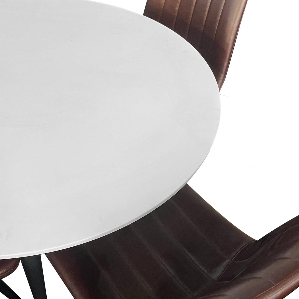 5Pcs Dining Set Lumy Round Table 100cm White W/ 4x Molly Faux Leather Chair Brown Fast shipping On sale