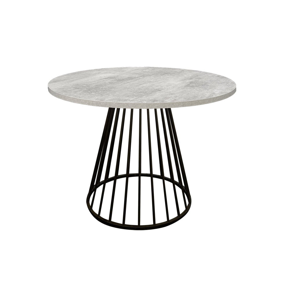 5Pcs Dining Set Matilda Round Faux Cement Table 110cm W/ 4x Soon Chair Black PU Fast shipping On sale