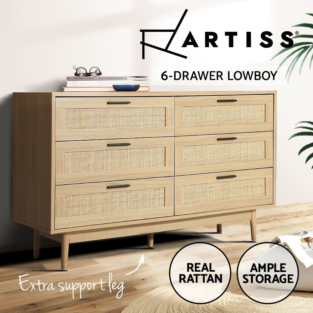 6 Chest of Drawers Rattan Tallboy Cabinet Bedroom Clothes Storage Wood Of Fast shipping On sale