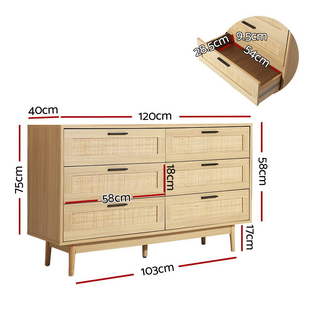 6 Chest of Drawers Rattan Tallboy Cabinet Bedroom Clothes Storage Wood Of Fast shipping On sale