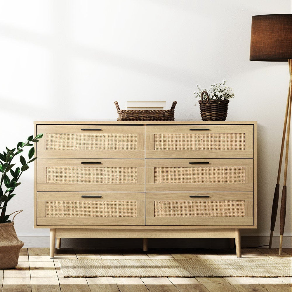 6 Chest of Drawers Rattan Tallboy Cabinet Bedroom Clothes Storage Wood Of Fast shipping On sale