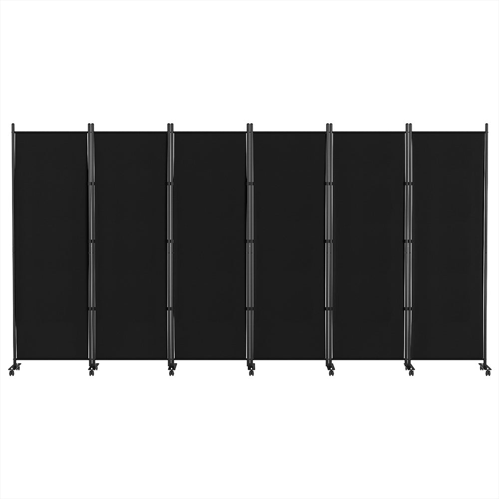 6 Panel Room Divider Screen 323cm Wheel Fabric Black Fast shipping On sale