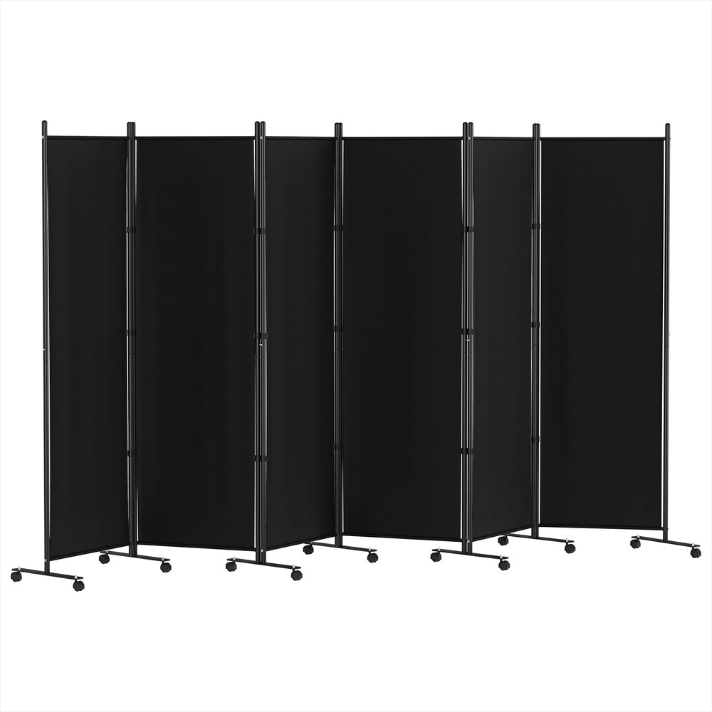 6 Panel Room Divider Screen 323cm Wheel Fabric Black Fast shipping On sale