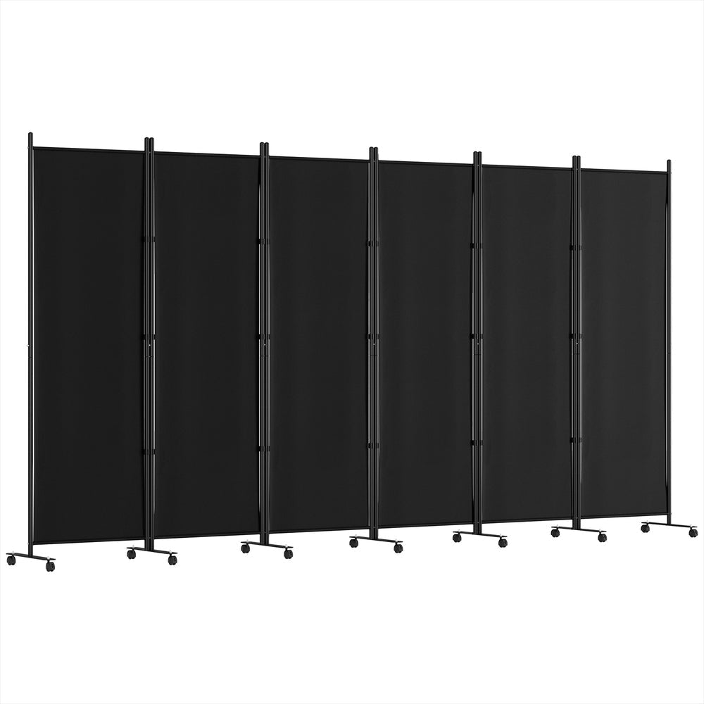 6 Panel Room Divider Screen 323cm Wheel Fabric Black Fast shipping On sale