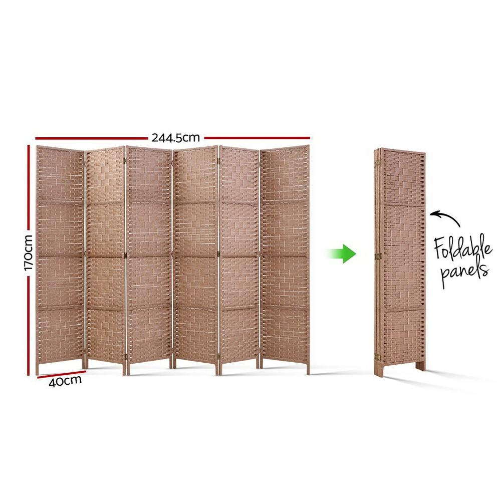 6 Panel Room Divider Screen Privacy Rattan Timber Foldable Dividers Stand Hand Woven Fast shipping On sale