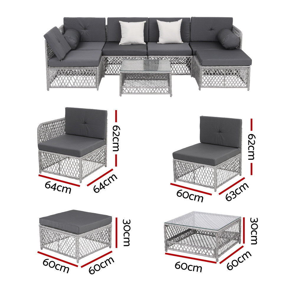 6 Seater Outdoor Sofa Set 7PCS Table Chair Garden Rattan Patio Furniture Sets Fast shipping On sale