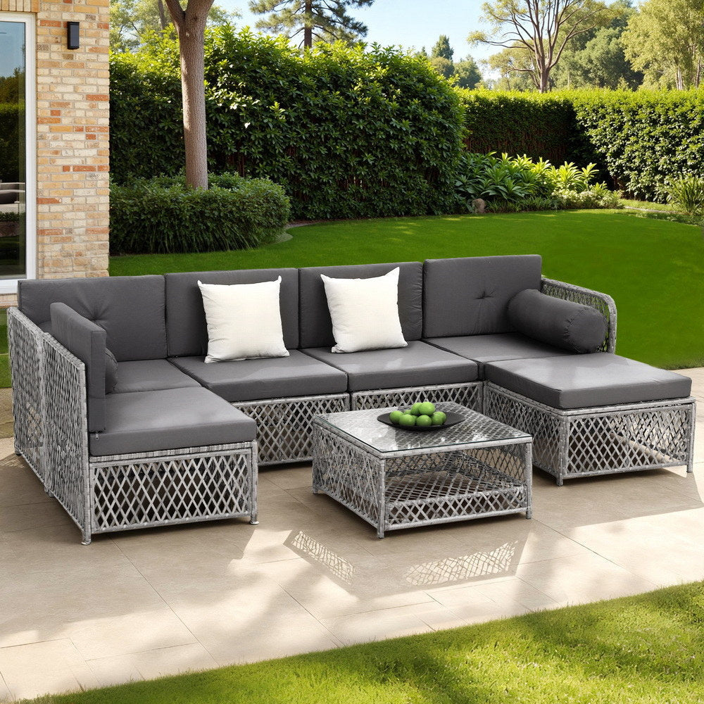 6 Seater Outdoor Sofa Set 7PCS Table Chair Garden Rattan Patio Furniture Sets Fast shipping On sale